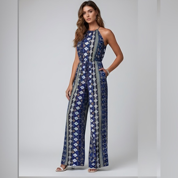 Pants - Boho Print Wide Leg Jumpsuit